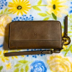 Frye leather zip-around wristlet wallet